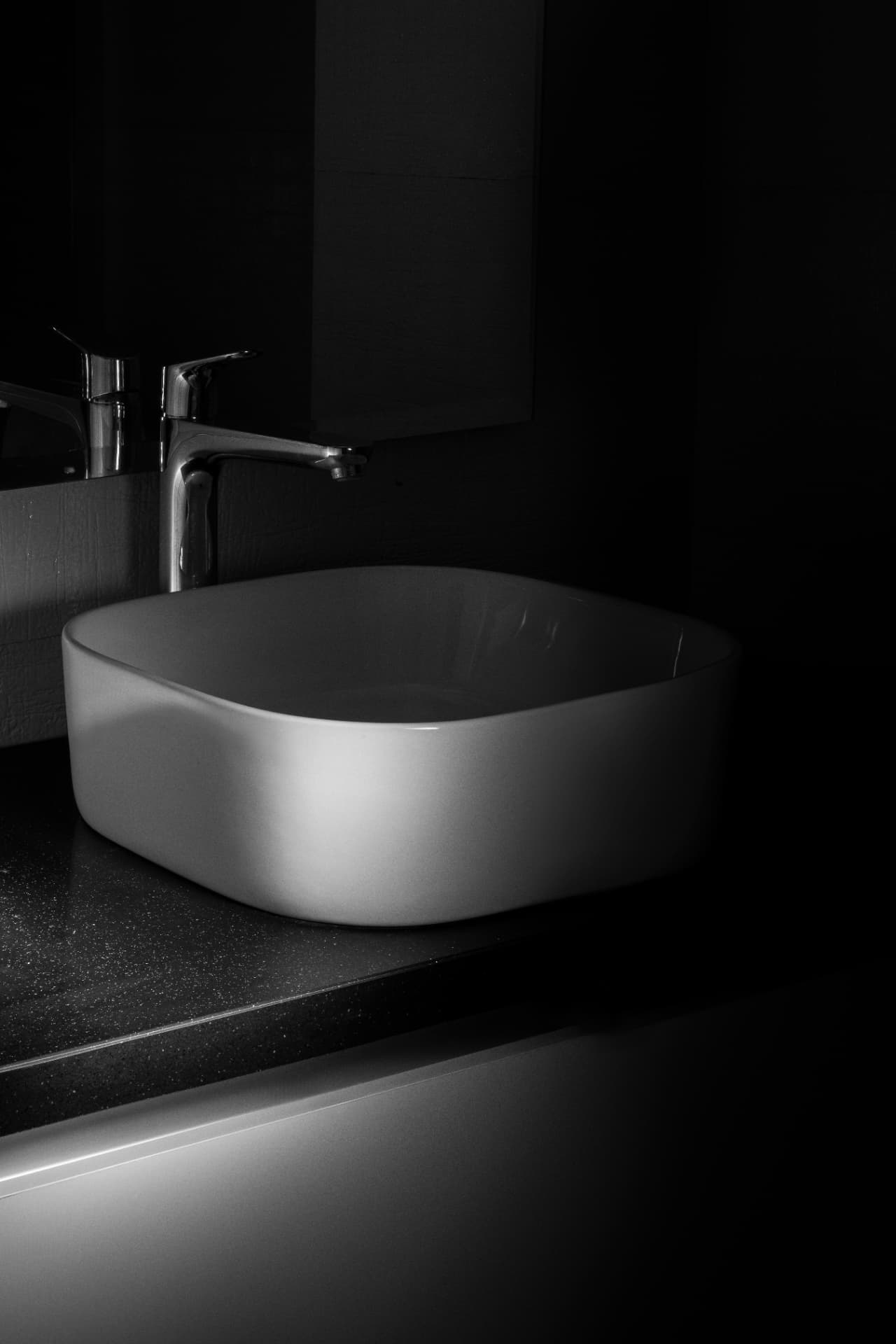 Installed minimalist residential washbasin, view 2
