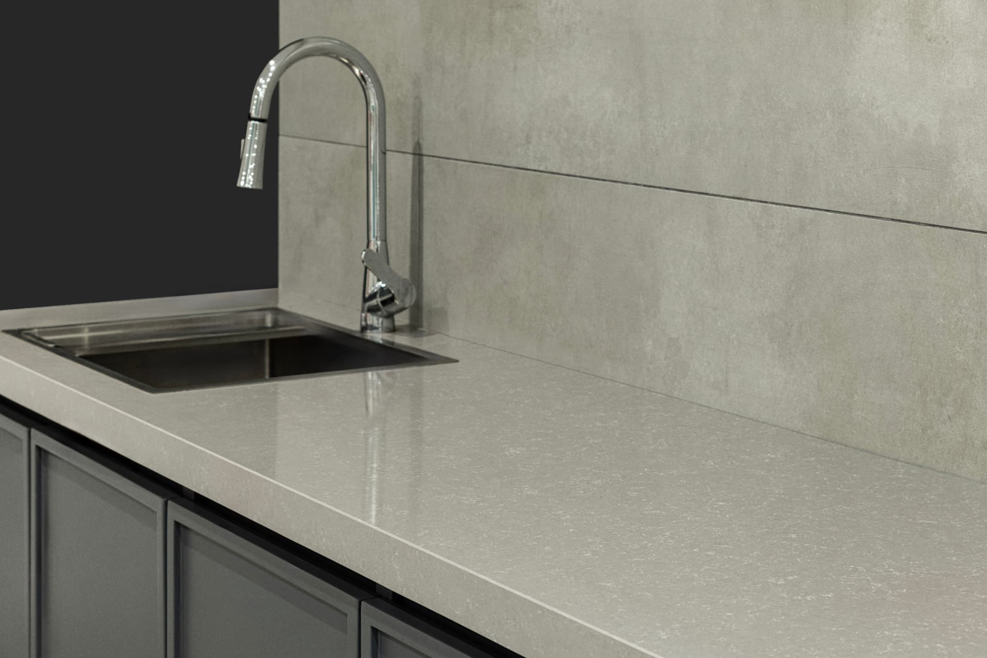 Installed countertop and backsplash in a residential kitchen, view 3