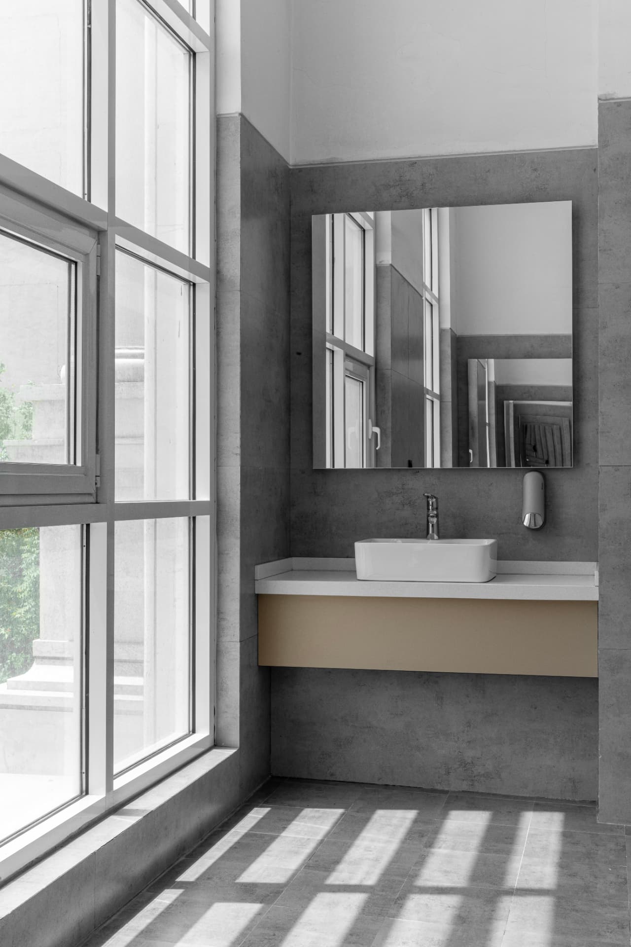 Installed minimalist residential washbasin, view 1